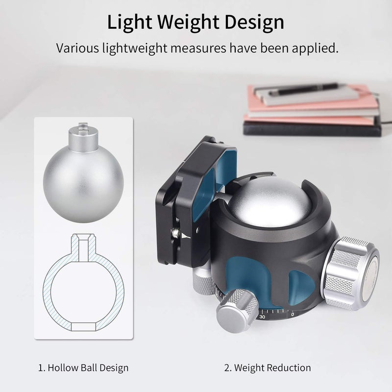 Innorel Low Profile Tripod Ball Head-INNOREL N44,Panoramic CNC Metal Camera Tripod Ball Head with Two 1/4" Screw Arca Swiss Quick Release Plates for Tripod,Monopod,DSLR,Camcorder,Max Load 55lbs/25kg - Image 5